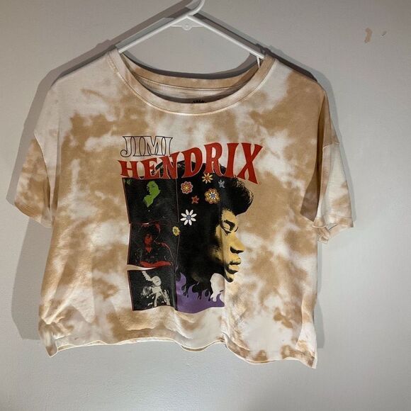 Jimi Hendrix Tiedye Cropped Graphic Tshirt, Tan, Large - Picture 6 of 8